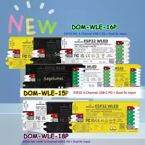 Dual PSU ESP32 WLED Digital LED Controller PD 5V/12V/20V & DC 5-24V with 4 Outputs for WS2811/12B AP