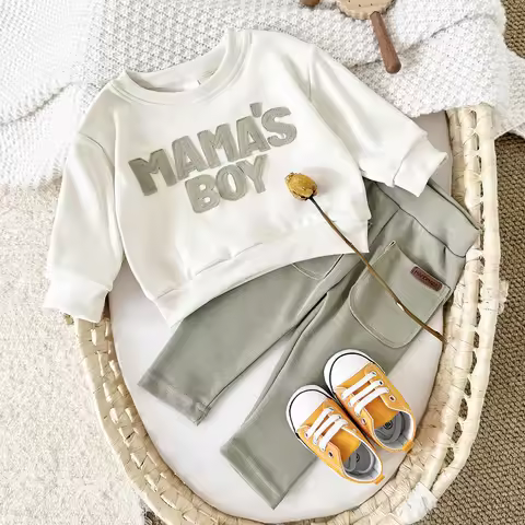 2025 Baby Boy Clothes MAMA'S BOY Sets Fall Baby Girl Infant Outfit Sweatshirt Top Pants 2Pcs Long Sl