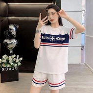 Fashionable Two-Piece Pajama Set for Women - Short Sleeve Comfort for Sports & Leisure