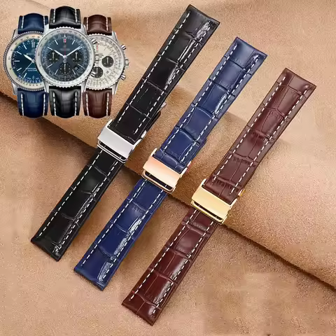 Genuine Real Leather Watchband Watchband For Breitling Watch Strap for NAVITIMER WORLD Avenger Super