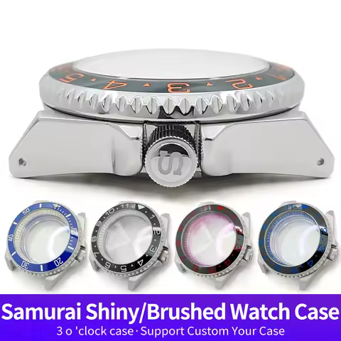 Samurai Shiny Silver Watch Case SKX MOD NH35 NH34 With 3'O Clock Crown Sapphire Crystal Ceramic Inse