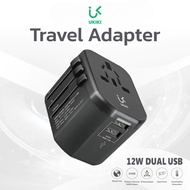 Universal Travel Adapter UKIKI KTA12-01 หัวแปลงปลั๊กไฟ ชาร์จสูงสุด 12W พอร์ต USB-A 2 ช่องรองรับ AU/