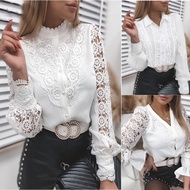 Station 2025 Shirt Solid Color Lace V-Neck Cardigan Women's Shirt 1Y19