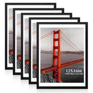12x16in Black Wood Picture Frame Set Of 5/3/2/1, Display Pictures 11x14 With Mat Or 12x16 Without Ma