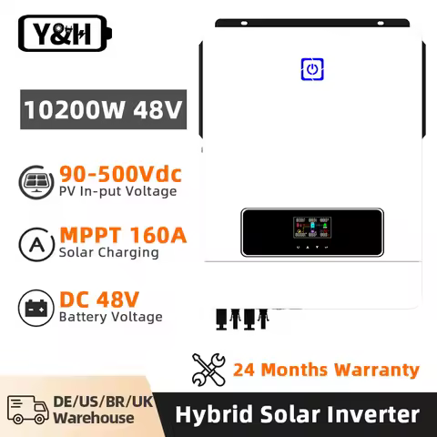 Y&H 10.2/6.2KW Hybrid Solar Inverter MPPT On/Off-Grid Inverter 48V 220V Pure Sine Wave 160/120A Char