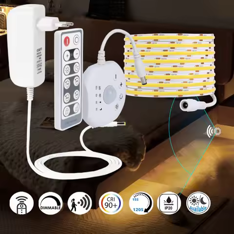 Bed Light Remote Dimmer PIR Motion Sensing Day Night Light Strip kit Under Bed Stair Corner Passagew