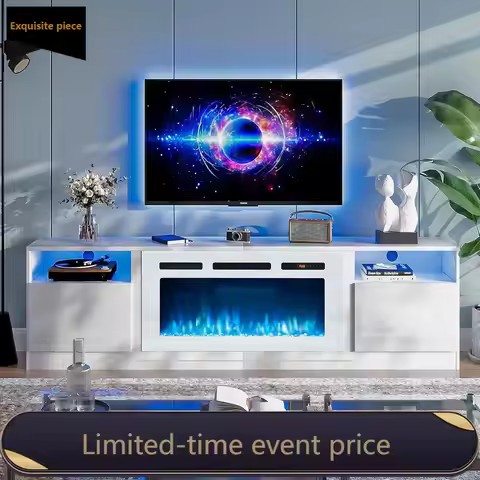 Modern Large Entertainment Center 80 Inch Tv Stand 36 Inch Electric Fireplace White Storage Cabinet 