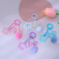 Trendy Plush Ball Bow Keychains Creative Star Acrylic Keyrings Car Key Accessories Party Souvenir