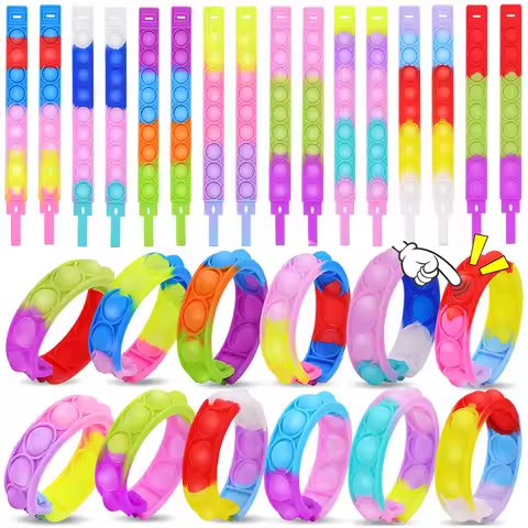 10/20/30 pcs Fidget Toys Pop Bracelet Party Favors Bubble Bracelets Push Sensory Stress Reliever Toy