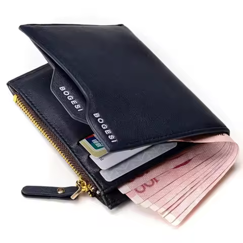 Men's Cropped Wallet Silver Coin Pouch Driving License Zipper Bag Stock Available One Piece Agency C