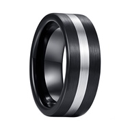 BONLAVIE Fashion Classic Tungsten Carbide Ring Black Brushed Proposal Engagement Anillo Tungsteno