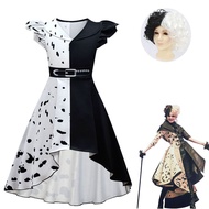 Children Halloween cos Costume 101 Dalmatians Dalmatians Villain Same Style Black White Witch Cruell