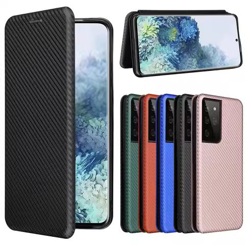 Carbon Fiber Flip Cover Leather Wallet Case For Samsung Galaxy S23 S22 S21 Ultra Plus S20 S10 Plus L