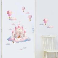 Pink Castle on the Cloud Pink Hot Air Balloon Room Decoration Door Stickers Bedroom Living Room Deco