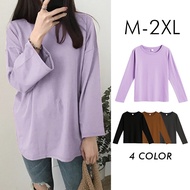 Baju Lengan Panjang Wanita Oversize T-Shirt Perempuan Long Sleeve Plain Top Korean Style Simple Wear