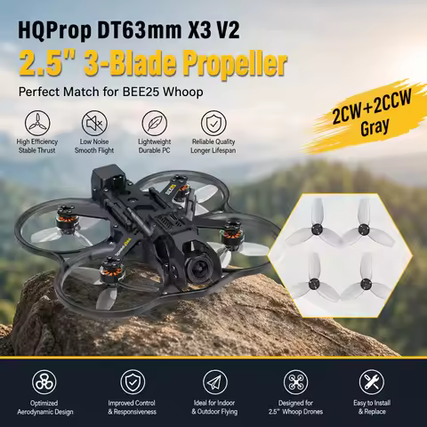 HQProp DT63mm X3 V2 2.5" 3-Blade FPV Drone Propeller (2CW+2CCW) Gray for BEE25 Whoop