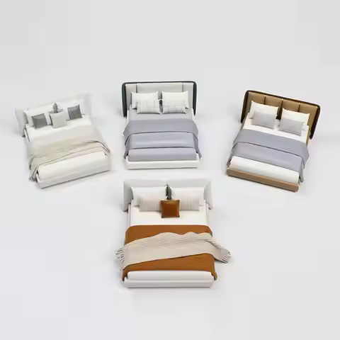 Bedroom Miniature Double Bed And Beddings New Cream Style Furniture Decoration Miniature O6m3