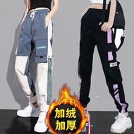 秋冬季加绒加厚大码工装裤女韩版宽松显瘦高腰潮流百搭休闲束脚裤Women's Korean-style Plus-size Thickened Fleece-lined Large-size Work 