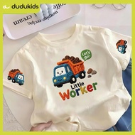 DUDU Boys T-shirt Baju Budak Lelaki Little Worker Dump Truck Cartoon Print Lengan Pendek Baju Harian