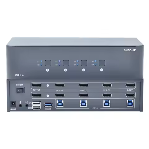 4-Port 8K Dual Monitor DP1.4 KVM Switch, 4 Computers Share a Set of Keyboard, Mouse, Support Windows