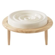 講喵 - 陶瓷原木寵物慢食/水碗 貓碗 狗碗 高腳護頸 米白色 (AA05)
