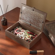 Begonia Glass Storage Box Retro Wood Desktop Sundries Organizer Flip Wooden Box Decoration Dresser J