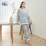 G&G ชุดนอน เสื้อแขนยาวคอปก กางเกงขาสี่ส่วน ผ้าคอตตอน EN5C001 สีขาว (WH)