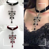 GESH Goth Cross Choker, Large Cross Pendant Vintage Look Choker Necklace, Retro Style Red Color Punk