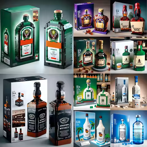 No Box Creative Whiskey Bottle Building Blocks, 3D Puzzle DIY Model Kits for Adults, Home Bar Decora