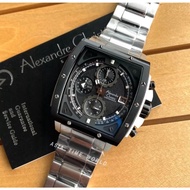 Alexandre Christie | AC 6376MCBTBBA Chronograph Square Men's Watch with Black Dial and Silver Stainless Steel Bracelet