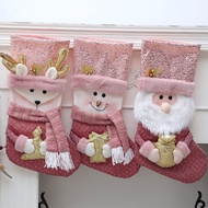 Santa Stocking Sock Decorative Christmas Socks Children Candy Bags Pink Cloth Gift Bag for Kids Party Christmas Tree Pendant Xmas