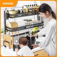 EARISE  Rak dapur Hitam Rak Piring Wastafel Stainless New Ditingkatkan Kuat 2 susun