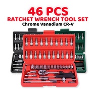 46 PCS Chrome Vanadium Combination Socket Set Screwdriver Ratchet Spanner Wrench Tool Box Bit Repair