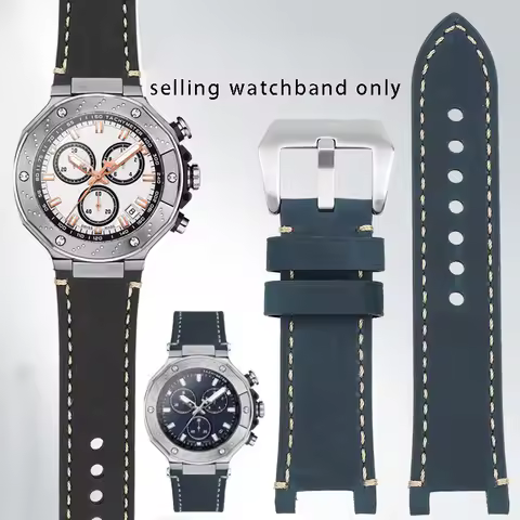 Frosted notch cowhide wristband for Tissot T141 racing MotoGP series T141.417 watch strap men's watc