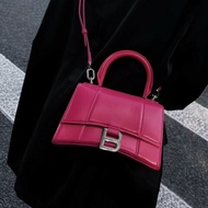 BALENCIAGA/巴黎世家 Hourglass沙漏包 XS號 玫紅色銀扣 斜背包肩背包