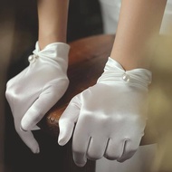 Luxury white glossy silk gloves for Brides and Evenings, parties, events, festivals, photography MS: