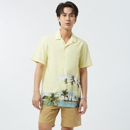 ESP เสื้อเชิ้ตลายทรอปิคอล ผู้ชาย สีเหลือง | Tropical Print Shirt | 03388