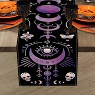1 khăn trải bàn Halloween huyền bí - Thiết kế hình lá bài Tarot & con mắt toàn năng 13 x 72 inch Vải
