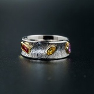【不羈彩虹】CJ Design 18K金鑲嵌彩色藍寶石彩寶 復古戒指