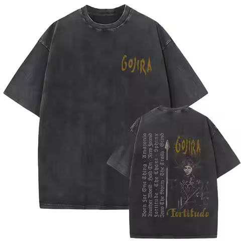 Washed Vintage Metal Band Gojira Fortitude Graphic T-shirt Men Fashion Retro Rock T-shirts Men's Cas