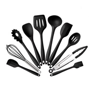10pcs Non-stick Silicone Utensils Set Turner Tong Spatula Soup Spoon Shovel Oil Brush Cooking Tools