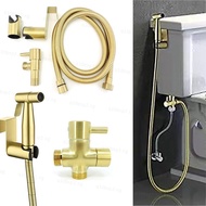 Stainless steel Gold Toilet Bidet Sprayer wc shower head set Douche Handheld water T valve Hose Muslim Kit bathroom cleaning  SG10B2