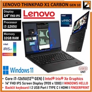 LENOVO ThinkPad X1 CARBON GEN 10 SLIM (1 YEAR WARRANTY T&C)Core i7-1265U (12th) 32GB RAM Win 11 Pro