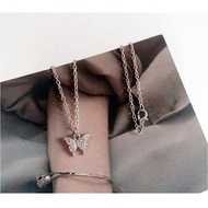 makehaveshop สร้อยคอผีเสื้อสองชั้น ประดับเพชร สร้อยคอโซ่ผีเสื้อ สร้อยเงิน จี้ผีเสื้อ เครื่องประดับแฟ