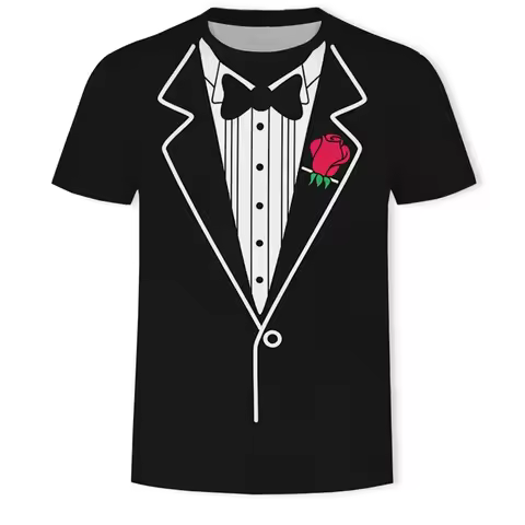 2026 New Summer Fashion Versatile Fashion Funny Fake Suit 3D T Shirt Tuxedo Bow Tie 3D Printed T-shi