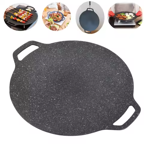 1pc Korean BBQ grill pan Medical stone Coating Non-stick Marble Camping Round Griddle with Handle fo