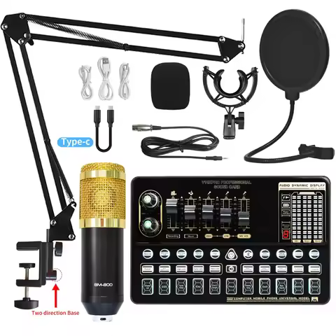 BM800 Condenser Microphone Bundle Professional Studio Microphone Live Sound Card Wireless Adjustable
