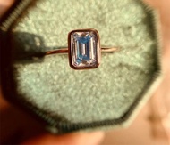 藍色莫桑石戒指，1 克拉莫桑石戒指，祖母綠切割莫桑石戒指