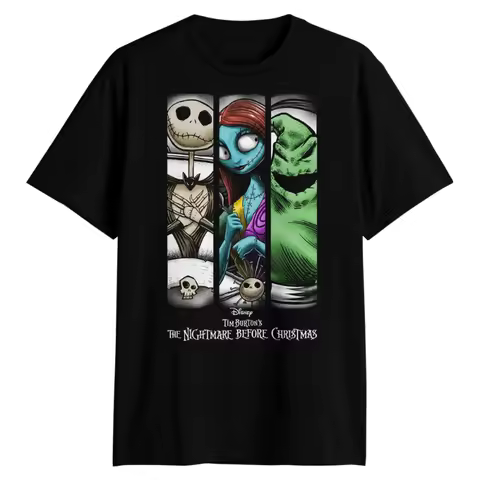 Summer "The Nightmare Before Christmas" Jack, Sally and Ukibugig Texture Pattern T-shirt - Tim Burto
