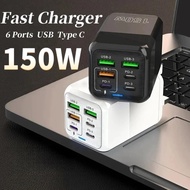 150W 6 Ports Fast Charger PD QC 3.0 USB C Quick Charger Wall Adapter Super Fast Charging